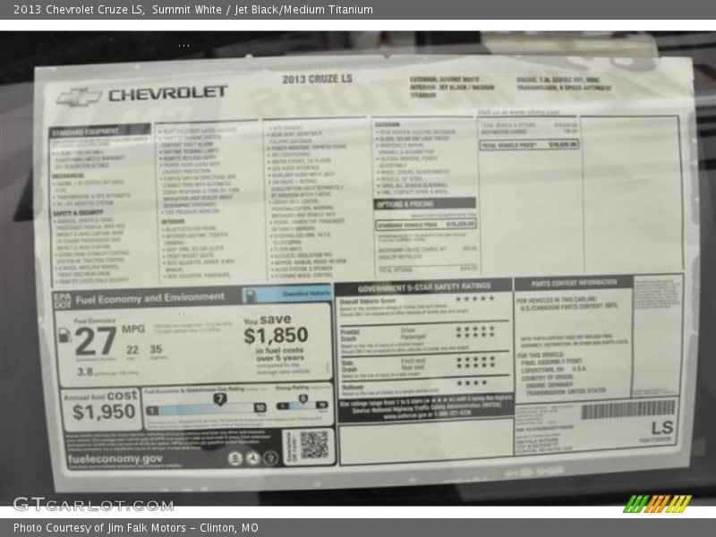  2013 Cruze LS Window Sticker