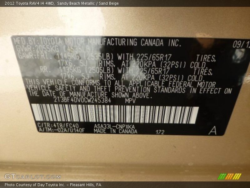 Sandy Beach Metallic / Sand Beige 2012 Toyota RAV4 I4 4WD