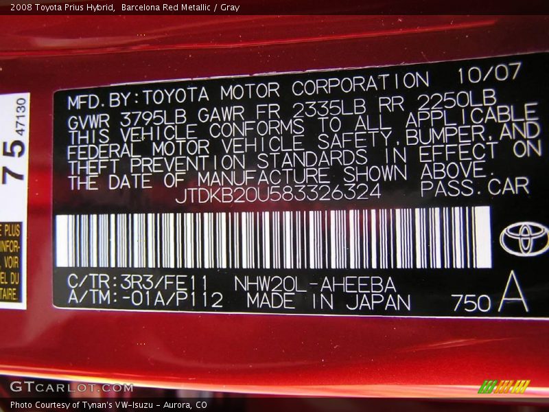 Barcelona Red Metallic / Gray 2008 Toyota Prius Hybrid