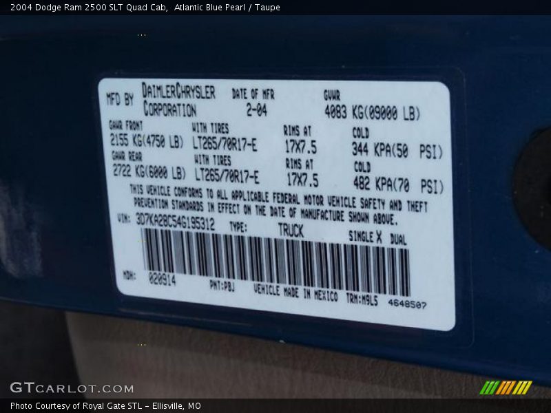 Atlantic Blue Pearl / Taupe 2004 Dodge Ram 2500 SLT Quad Cab