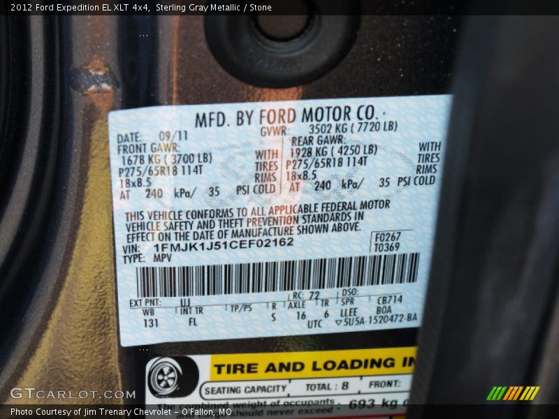 Sterling Gray Metallic / Stone 2012 Ford Expedition EL XLT 4x4