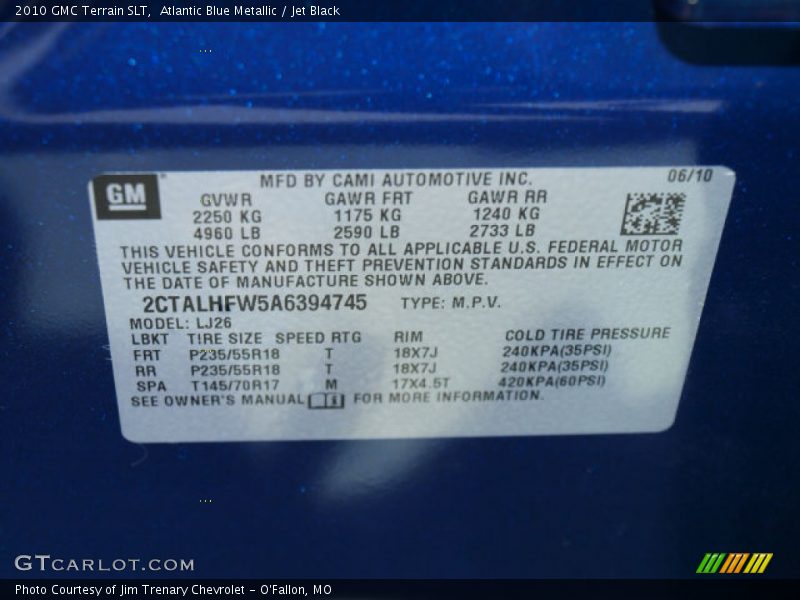 Atlantic Blue Metallic / Jet Black 2010 GMC Terrain SLT