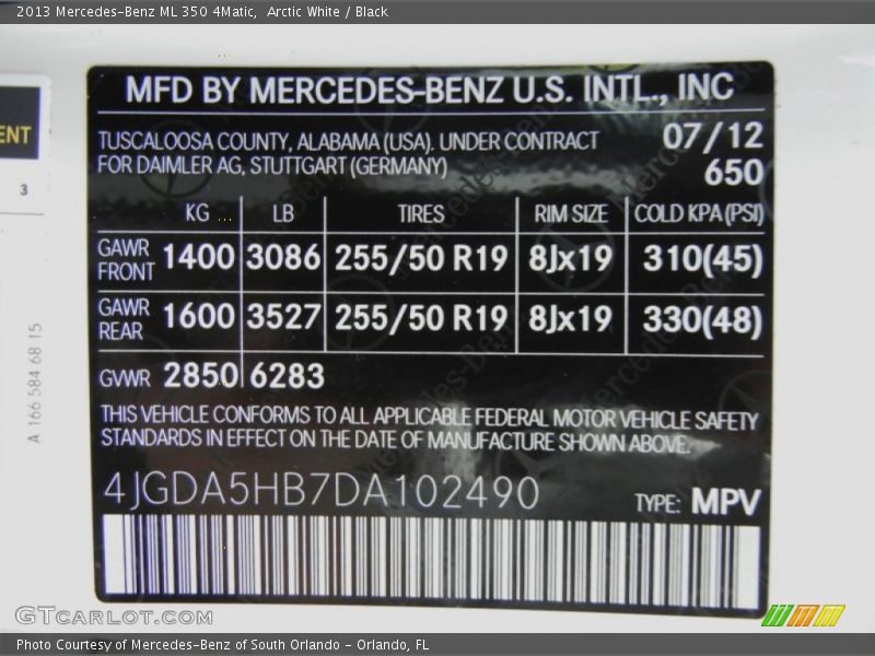 Arctic White / Black 2013 Mercedes-Benz ML 350 4Matic