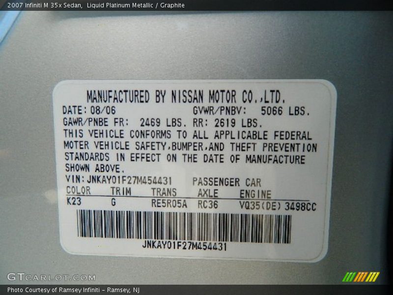 Liquid Platinum Metallic / Graphite 2007 Infiniti M 35x Sedan
