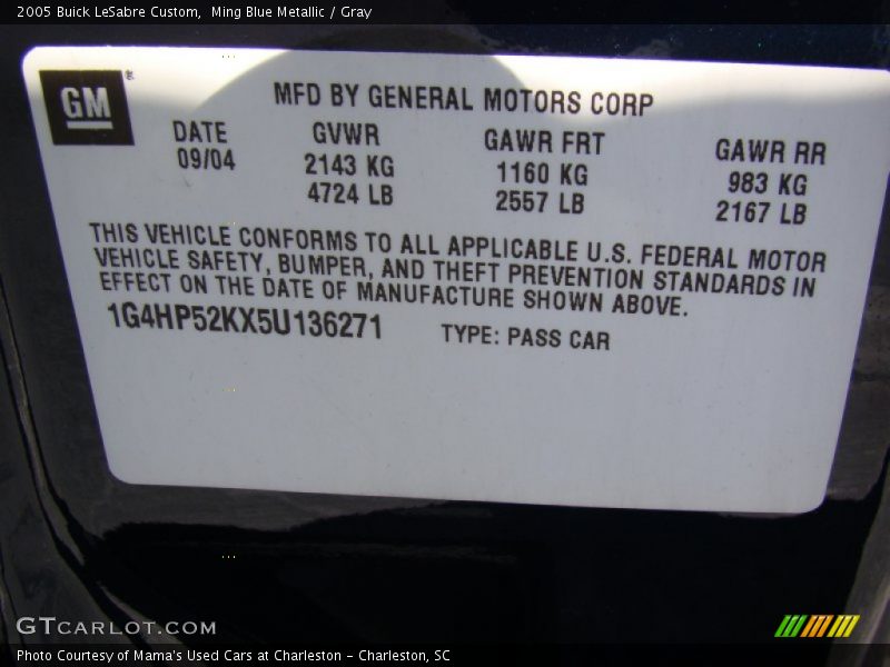 Ming Blue Metallic / Gray 2005 Buick LeSabre Custom