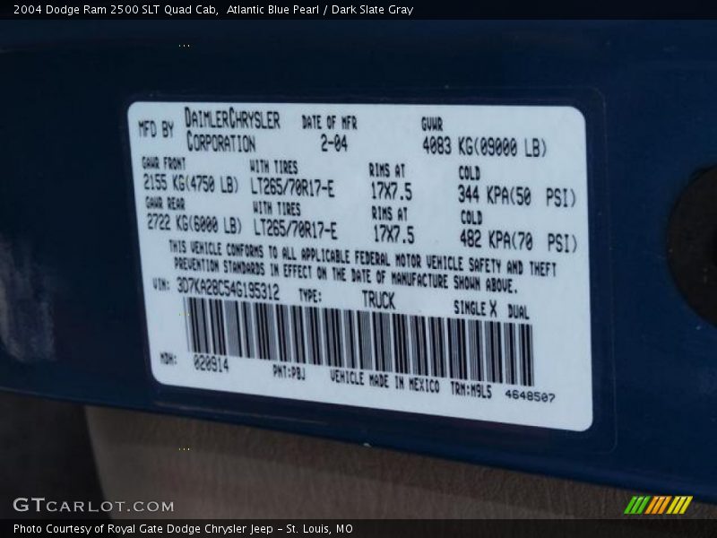 Atlantic Blue Pearl / Dark Slate Gray 2004 Dodge Ram 2500 SLT Quad Cab
