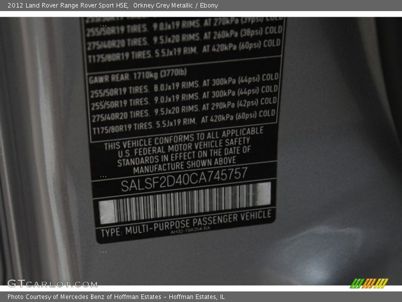 Orkney Grey Metallic / Ebony 2012 Land Rover Range Rover Sport HSE