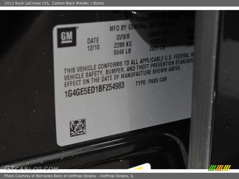 Carbon Black Metallic / Ebony 2011 Buick LaCrosse CXS