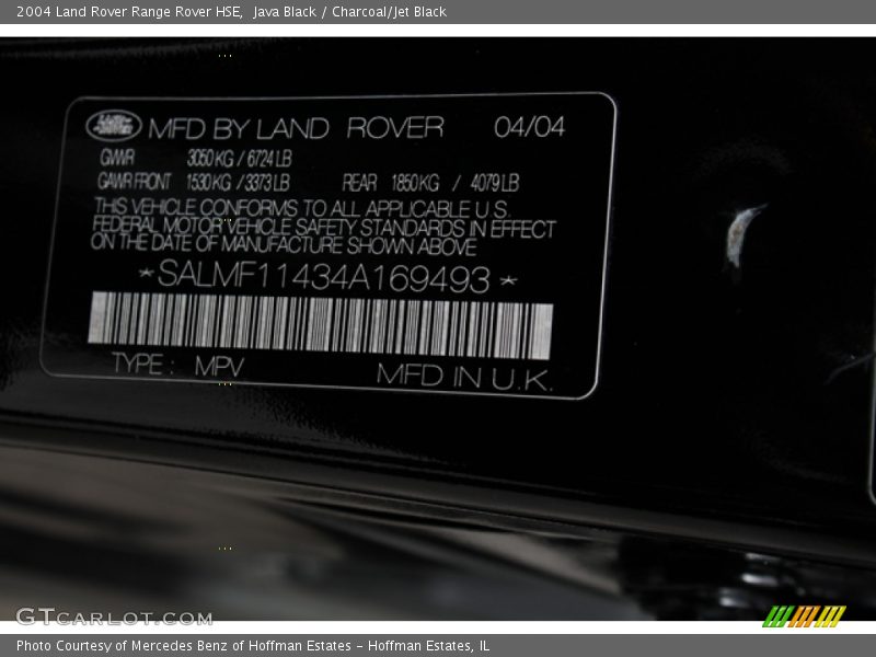 Java Black / Charcoal/Jet Black 2004 Land Rover Range Rover HSE