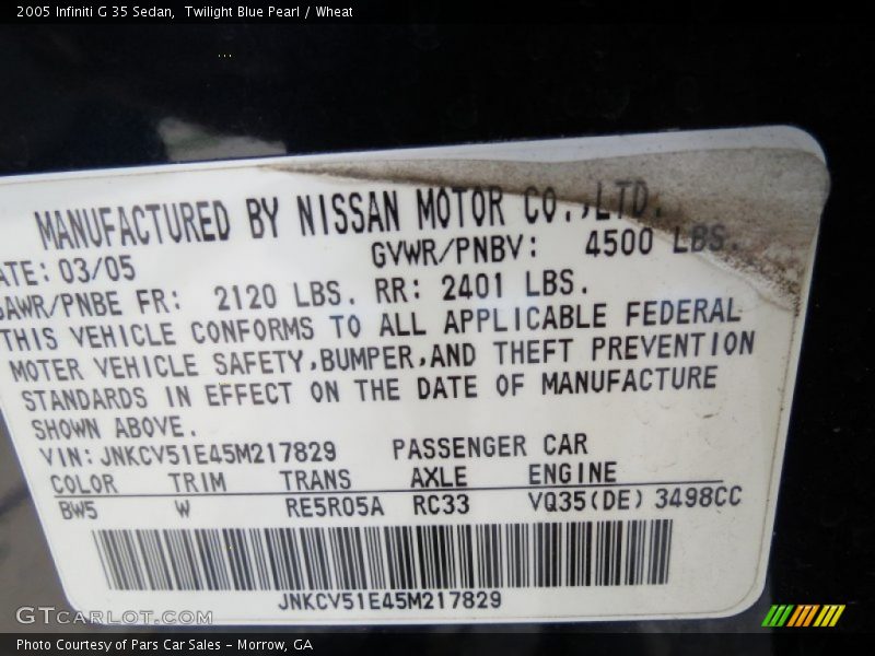 Twilight Blue Pearl / Wheat 2005 Infiniti G 35 Sedan