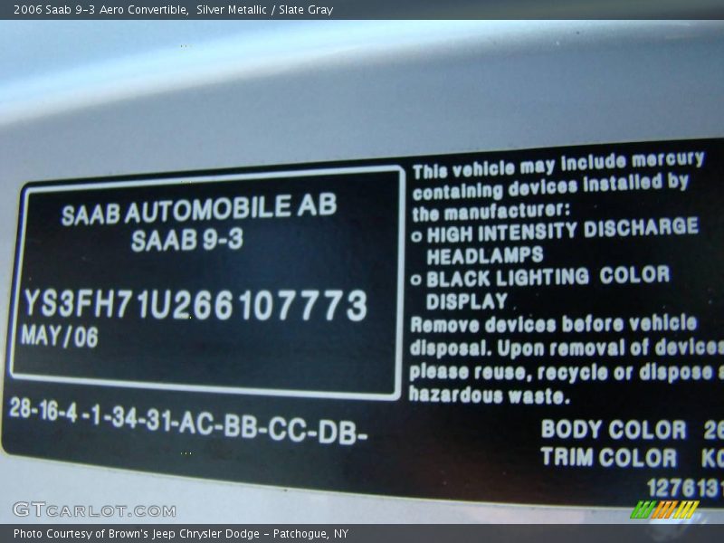 Silver Metallic / Slate Gray 2006 Saab 9-3 Aero Convertible