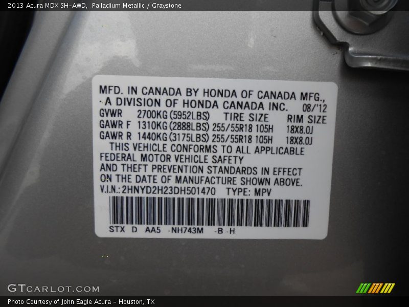 2013 MDX SH-AWD Palladium Metallic Color Code NH743M