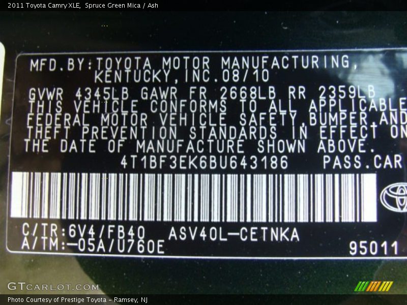 Spruce Green Mica / Ash 2011 Toyota Camry XLE