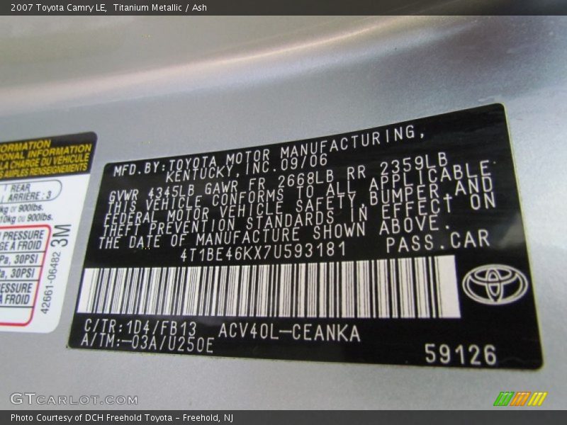 Titanium Metallic / Ash 2007 Toyota Camry LE