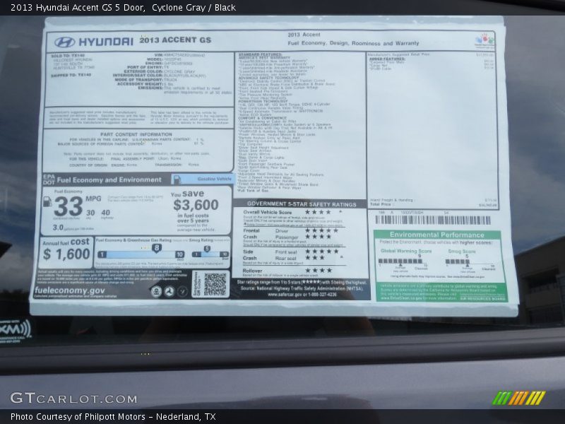  2013 Accent GS 5 Door Window Sticker