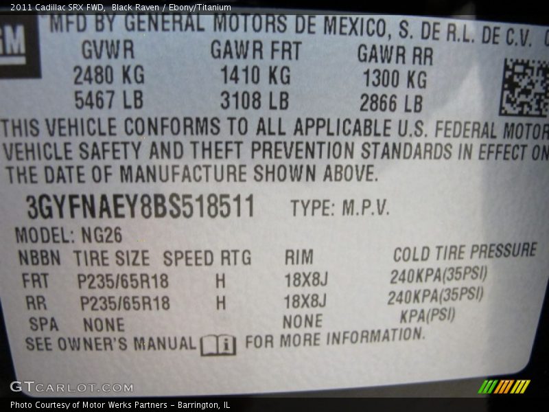 Black Raven / Ebony/Titanium 2011 Cadillac SRX FWD