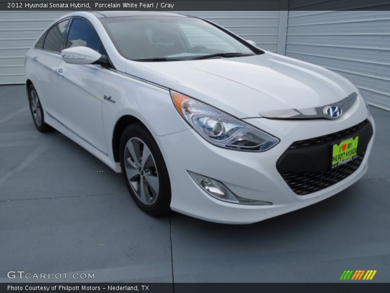 Porcelain White Pearl / Gray 2012 Hyundai Sonata Hybrid