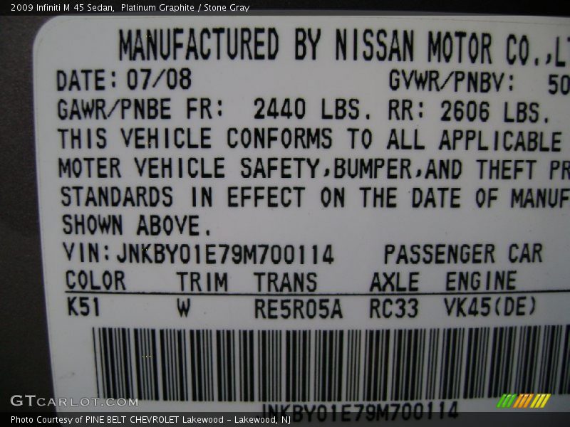 Platinum Graphite / Stone Gray 2009 Infiniti M 45 Sedan