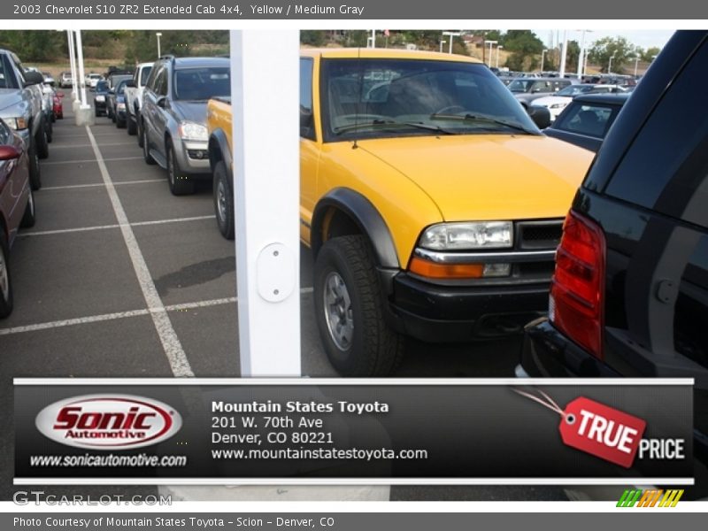 Yellow / Medium Gray 2003 Chevrolet S10 ZR2 Extended Cab 4x4
