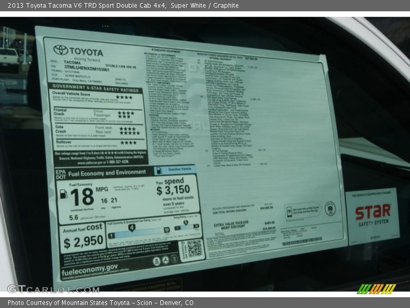  2013 Tacoma V6 TRD Sport Double Cab 4x4 Window Sticker