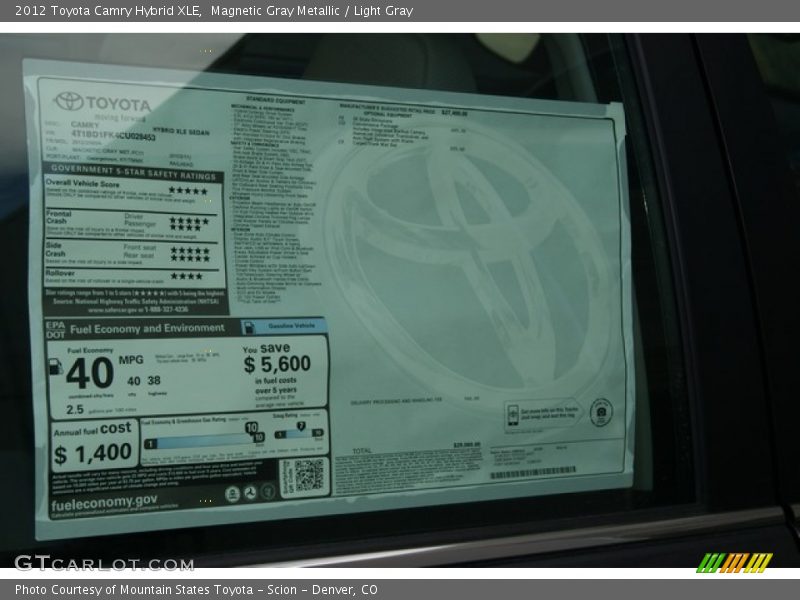  2012 Camry Hybrid XLE Window Sticker