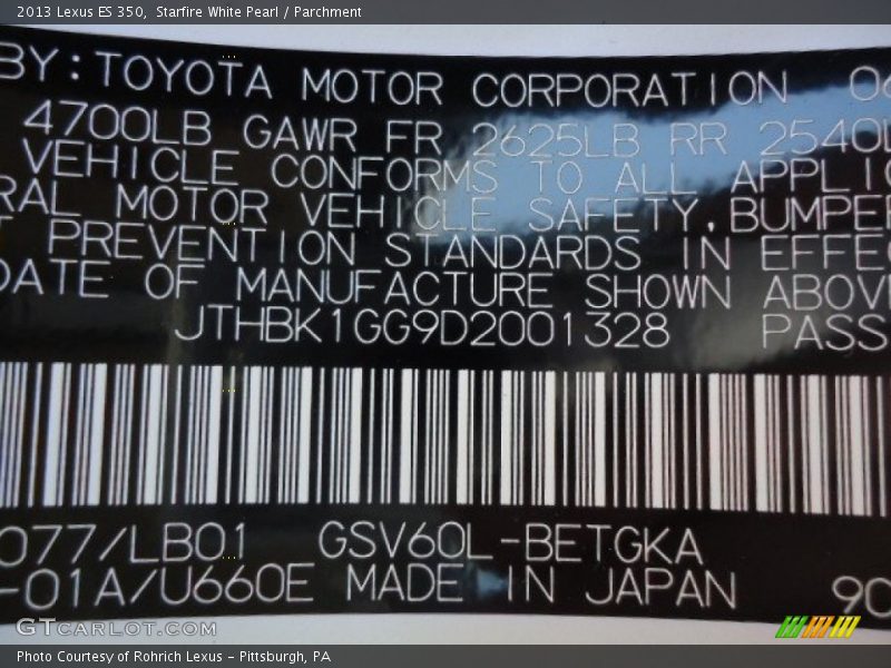 Starfire White Pearl / Parchment 2013 Lexus ES 350