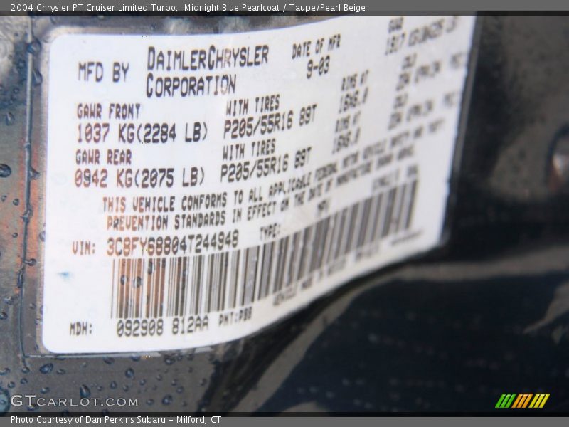 Midnight Blue Pearlcoat / Taupe/Pearl Beige 2004 Chrysler PT Cruiser Limited Turbo