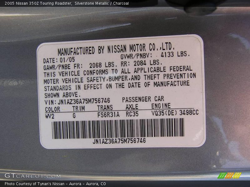 Silverstone Metallic / Charcoal 2005 Nissan 350Z Touring Roadster