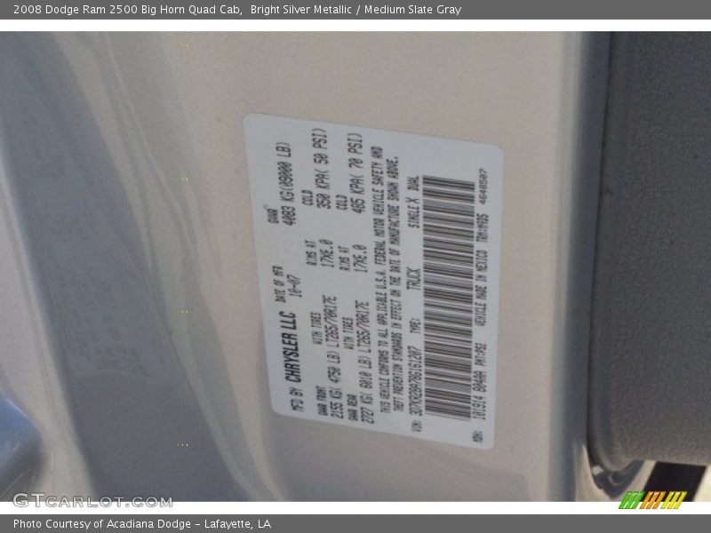 Bright Silver Metallic / Medium Slate Gray 2008 Dodge Ram 2500 Big Horn Quad Cab