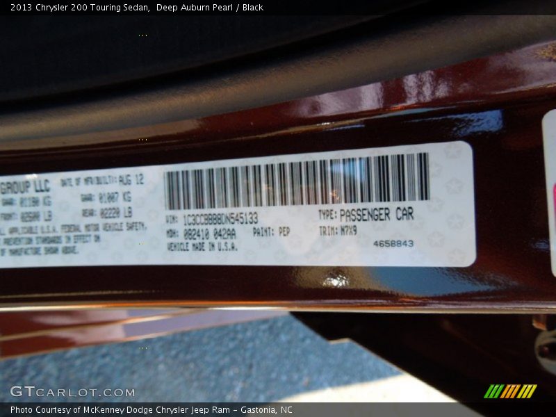 Deep Auburn Pearl / Black 2013 Chrysler 200 Touring Sedan