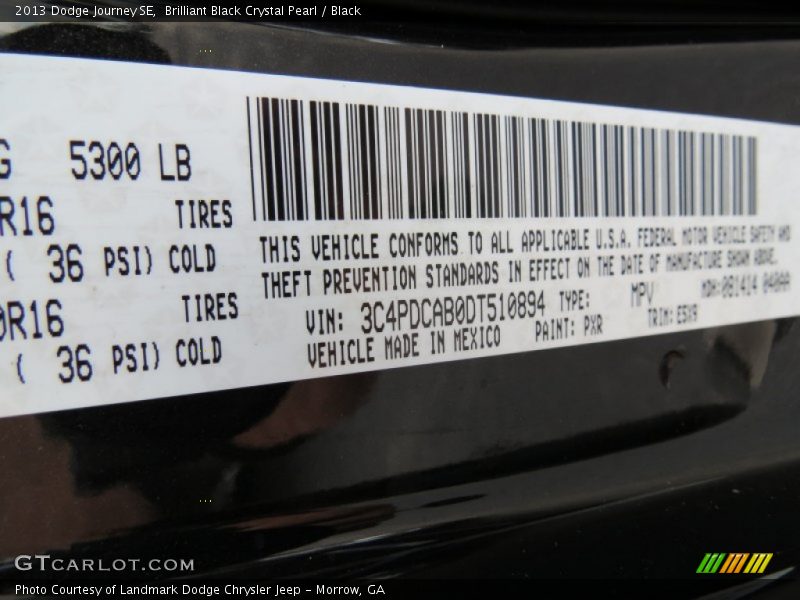 Brilliant Black Crystal Pearl / Black 2013 Dodge Journey SE