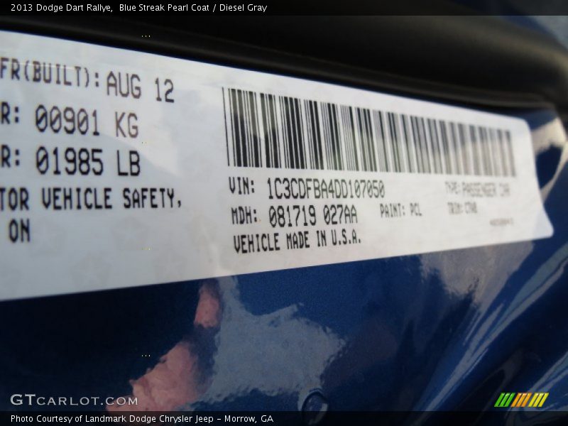 Blue Streak Pearl Coat / Diesel Gray 2013 Dodge Dart Rallye