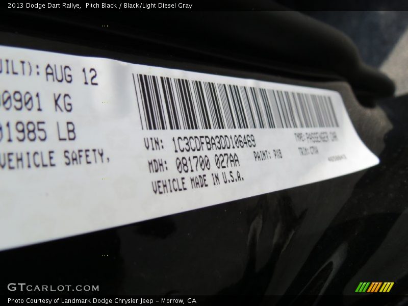 Pitch Black / Black/Light Diesel Gray 2013 Dodge Dart Rallye