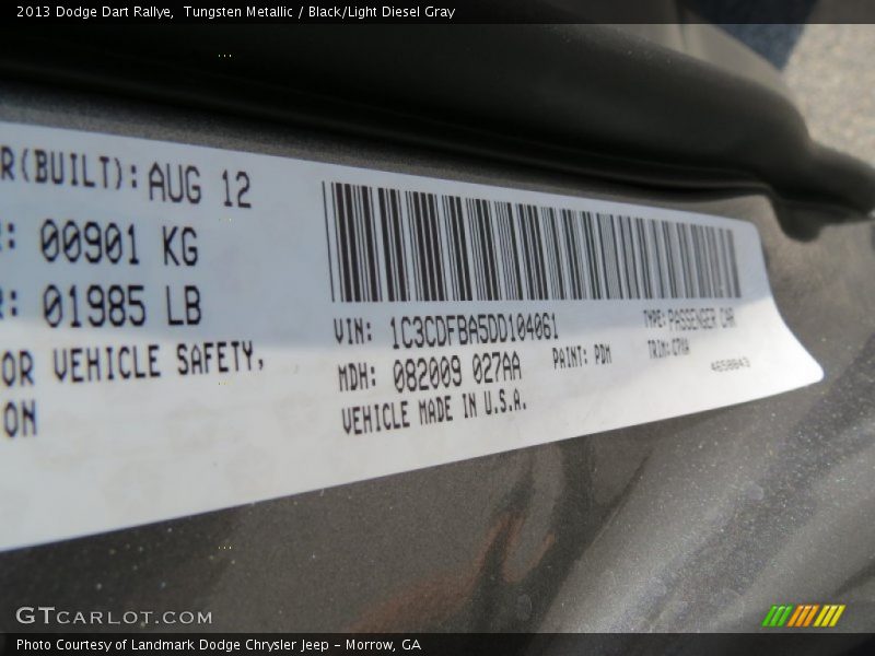 2013 Dart Rallye Tungsten Metallic Color Code PDM