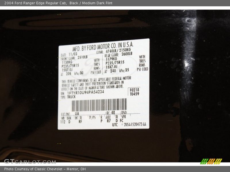Black / Medium Dark Flint 2004 Ford Ranger Edge Regular Cab