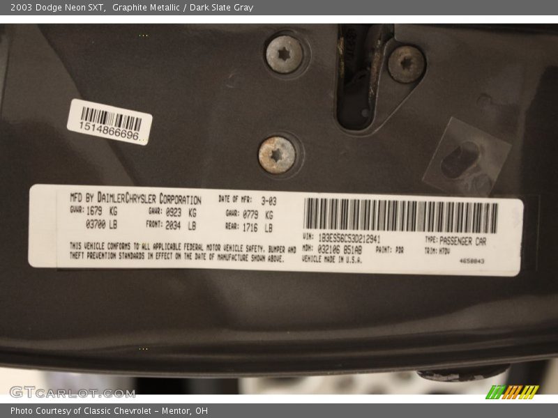 Graphite Metallic / Dark Slate Gray 2003 Dodge Neon SXT