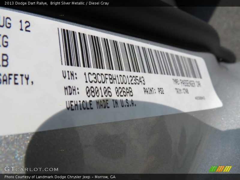 Bright Silver Metallic / Diesel Gray 2013 Dodge Dart Rallye