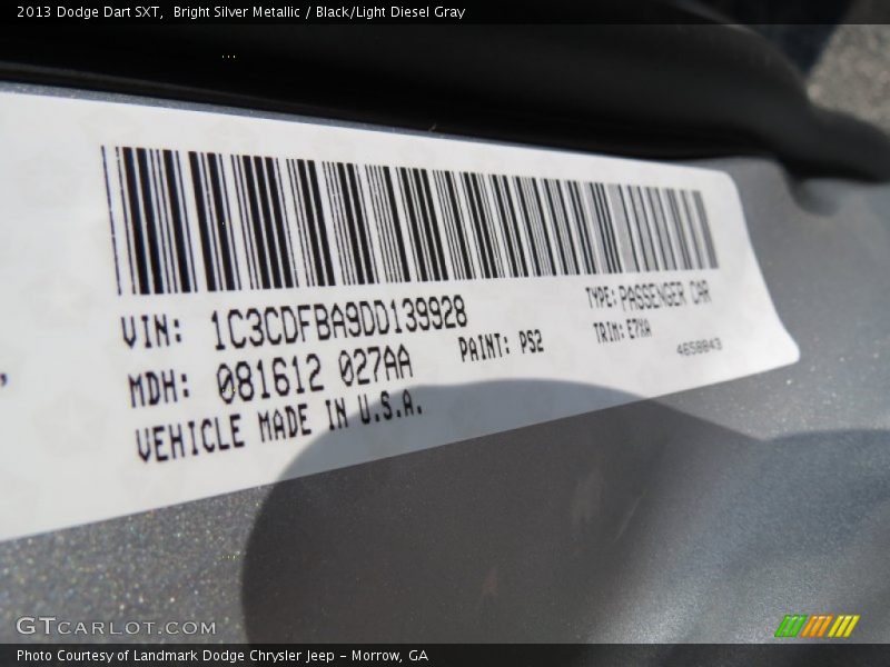 Bright Silver Metallic / Black/Light Diesel Gray 2013 Dodge Dart SXT