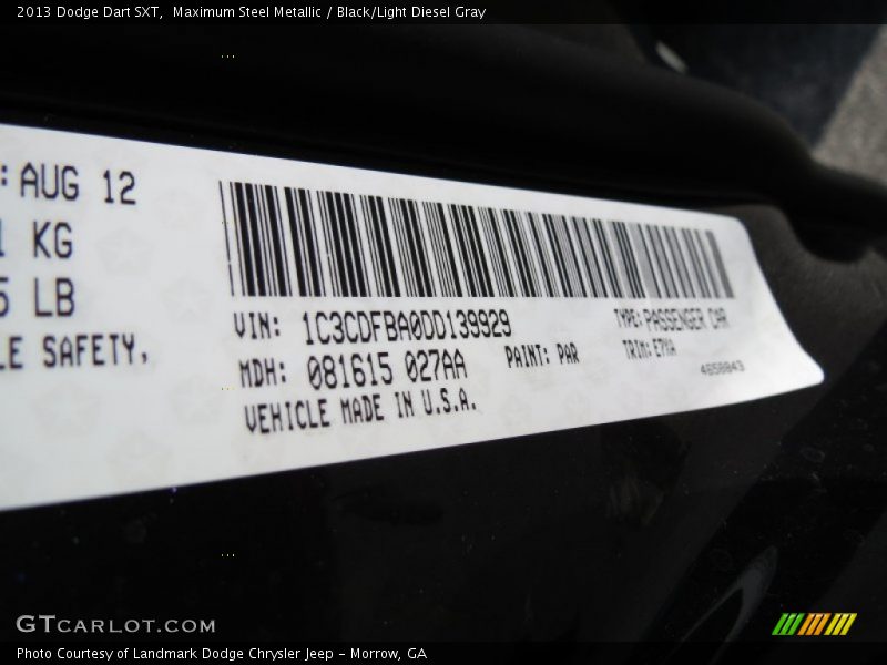 2013 Dart SXT Maximum Steel Metallic Color Code PAR