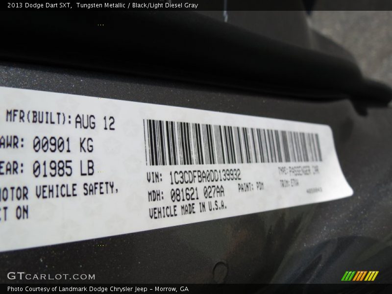 Tungsten Metallic / Black/Light Diesel Gray 2013 Dodge Dart SXT