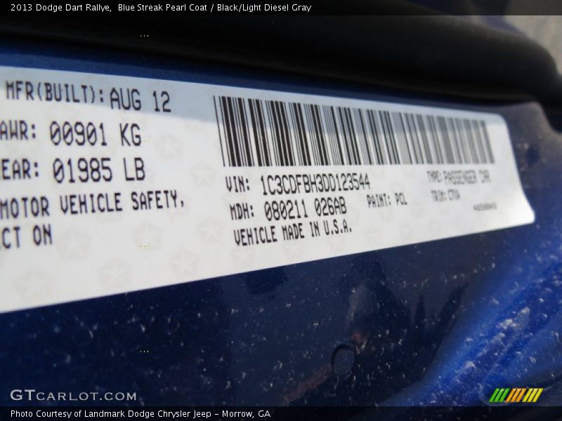 Blue Streak Pearl Coat / Black/Light Diesel Gray 2013 Dodge Dart Rallye