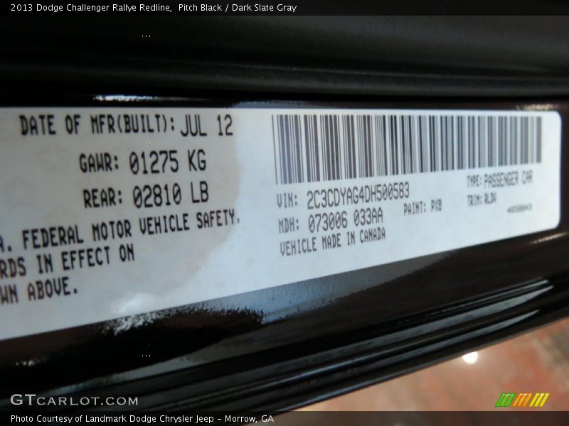 Pitch Black / Dark Slate Gray 2013 Dodge Challenger Rallye Redline