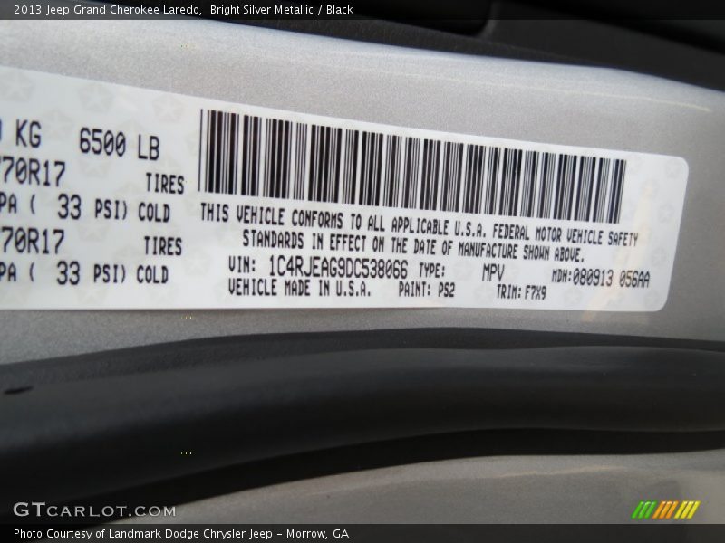 2013 Grand Cherokee Laredo Bright Silver Metallic Color Code PS2