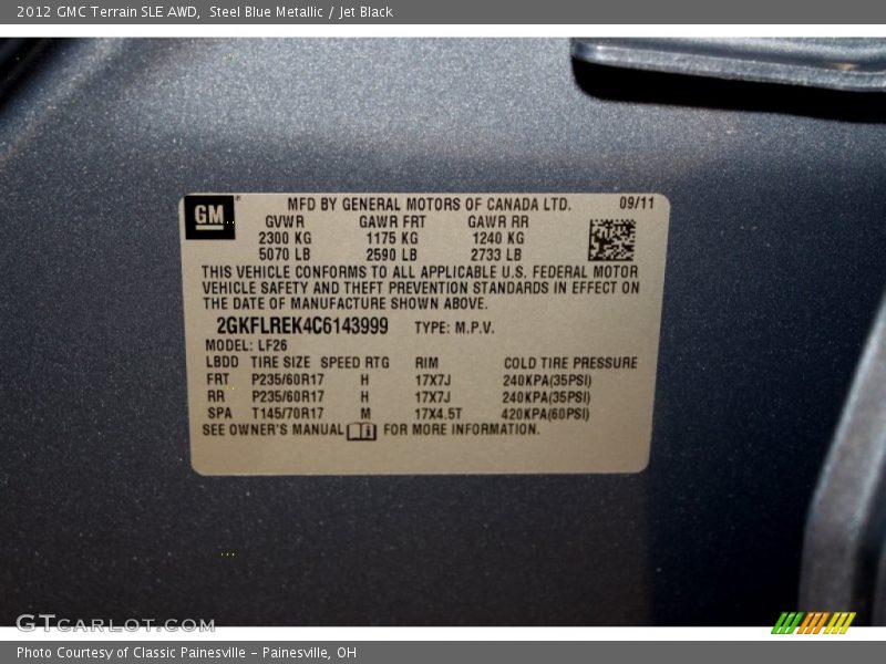 Steel Blue Metallic / Jet Black 2012 GMC Terrain SLE AWD