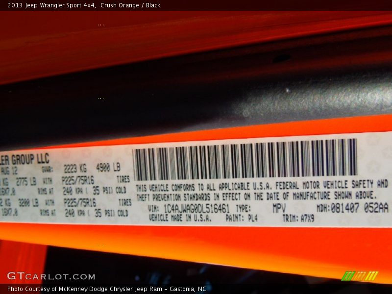 Crush Orange / Black 2013 Jeep Wrangler Sport 4x4