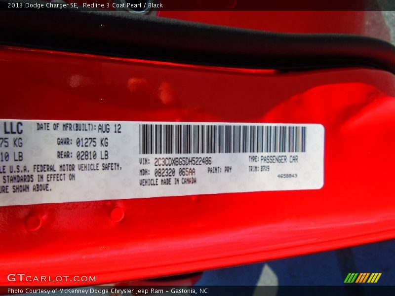 2013 Charger SE Redline 3 Coat Pearl Color Code PRY