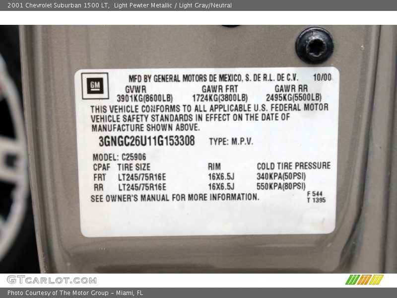 Light Pewter Metallic / Light Gray/Neutral 2001 Chevrolet Suburban 1500 LT
