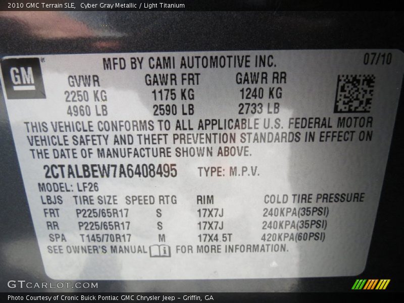 Cyber Gray Metallic / Light Titanium 2010 GMC Terrain SLE