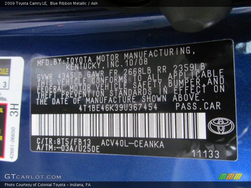Blue Ribbon Metallic / Ash 2009 Toyota Camry LE