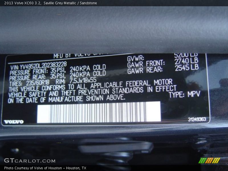 Saville Grey Metallic / Sandstone 2013 Volvo XC60 3.2